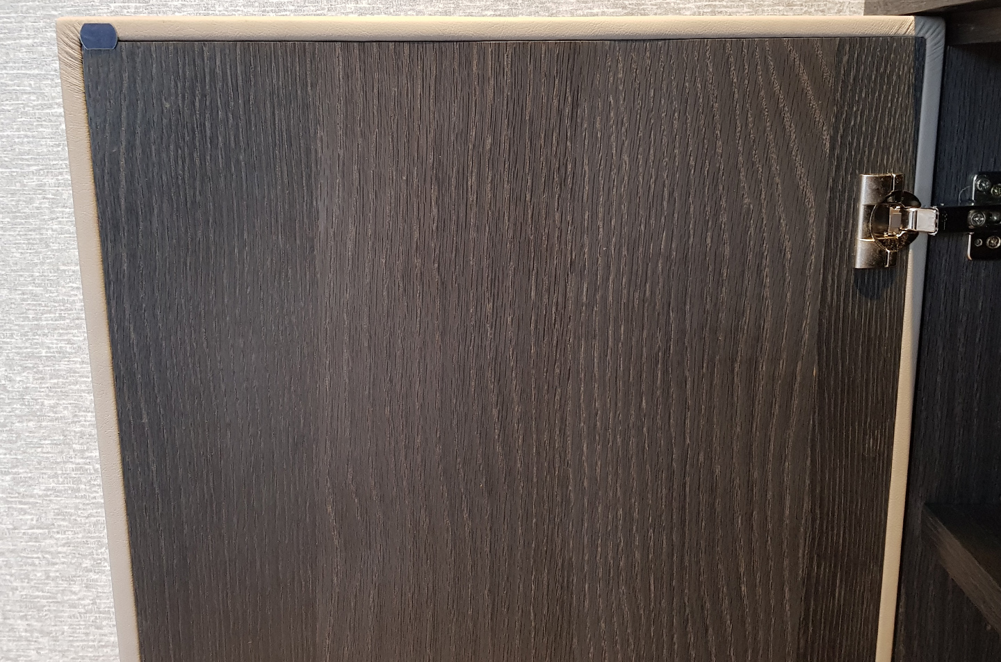 Cupboard interior, hinge and door edge