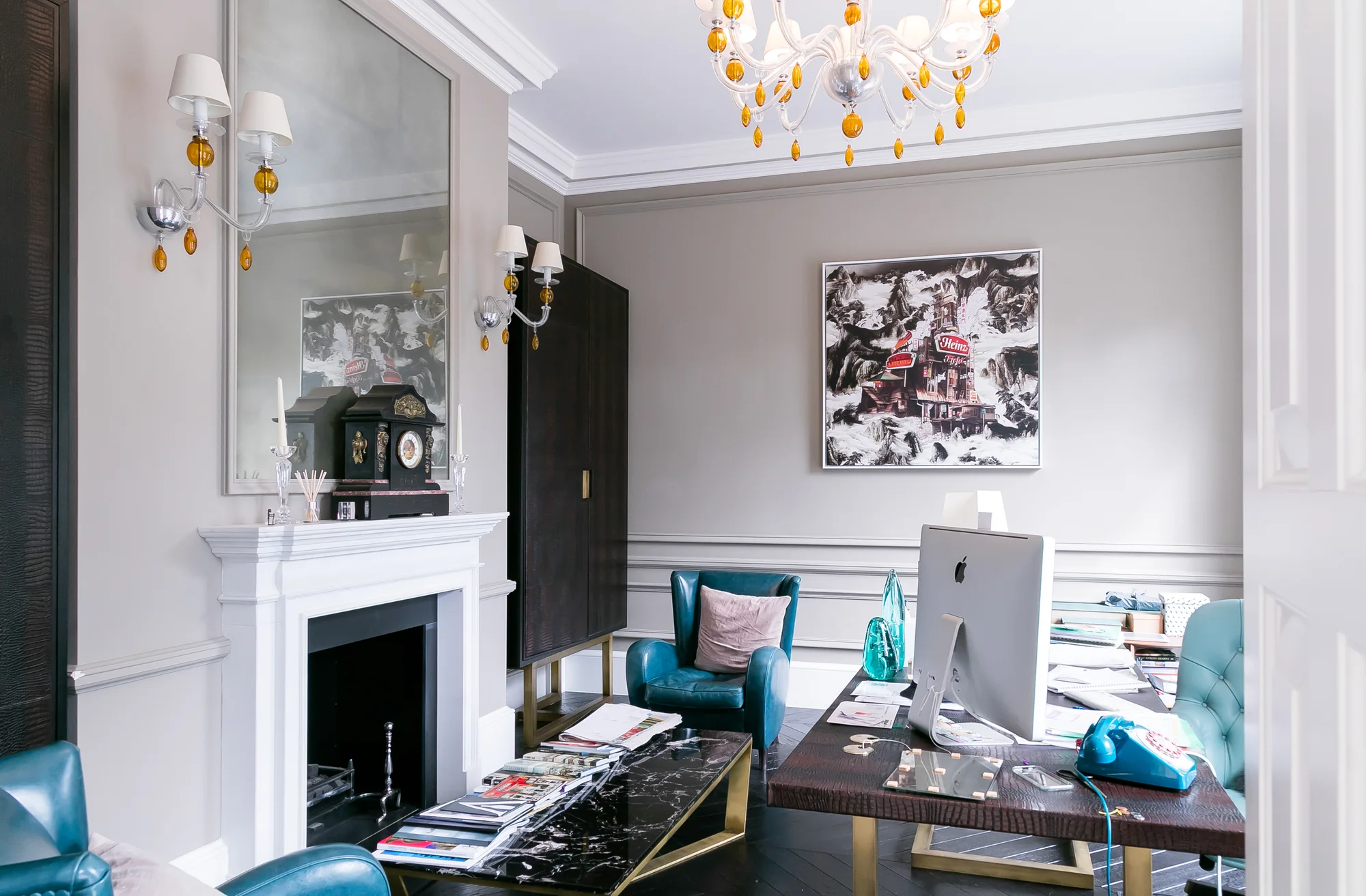 Wider room context showing matching dark cabinets